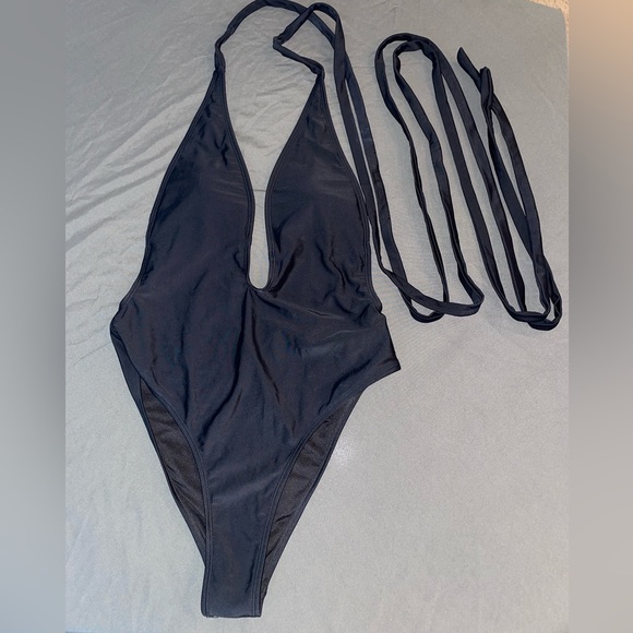 Multi-way Women’s One Piece Swimsuit High Waist Bikini with Tie Medium, Black - Picture 10 of 12